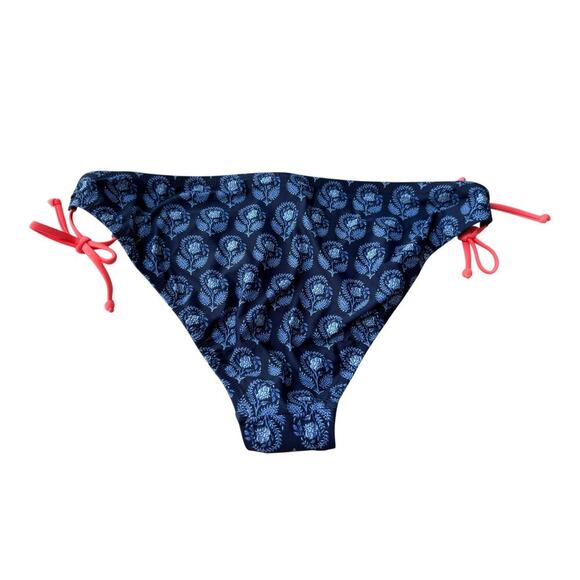 J.Crew Navy Bouquet Block Print String Bikini Bottom With Side Ties Size XXL - Picture 3 of 7